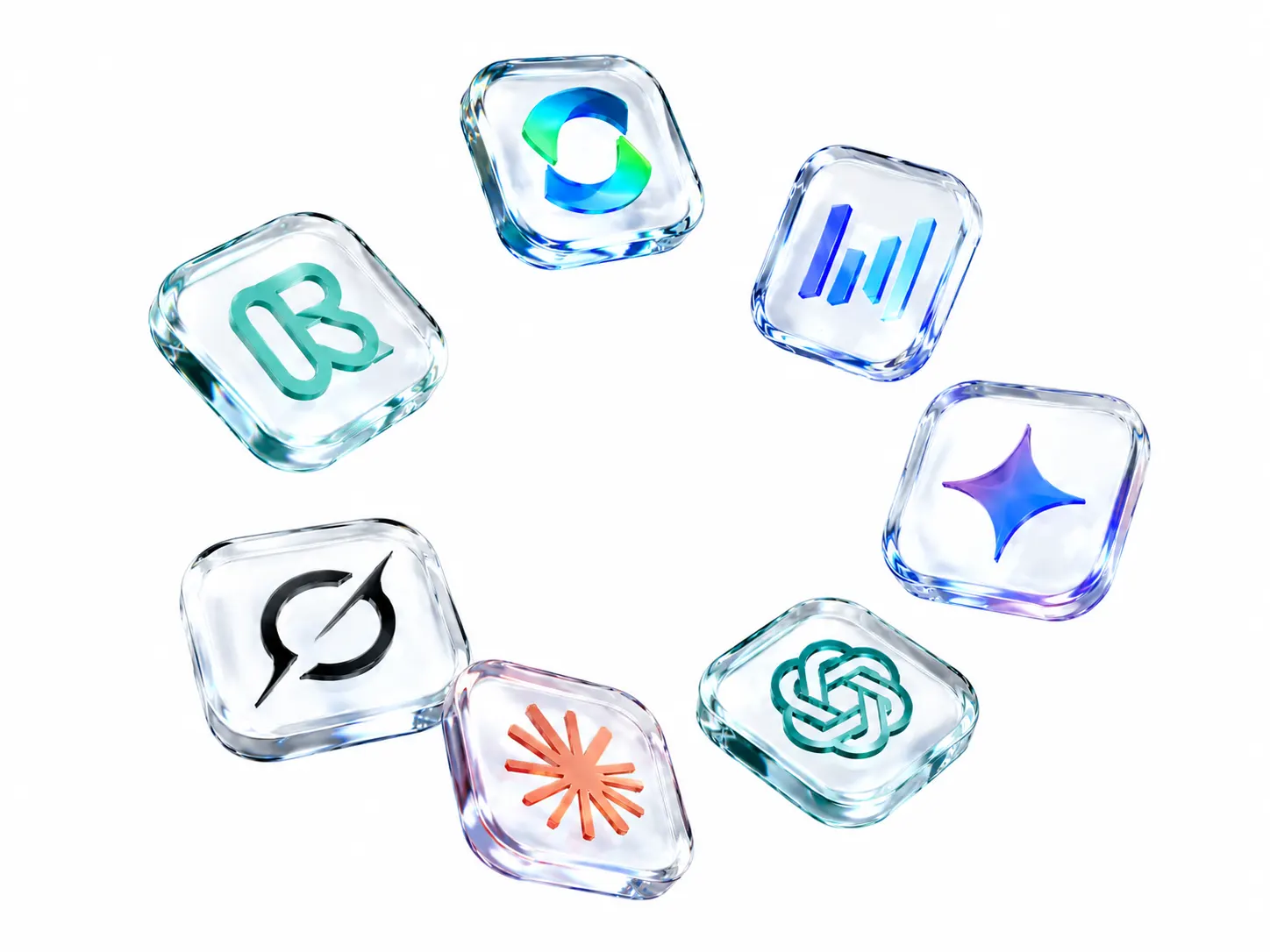 Glass tiles with the logos of AI models you can switch between in 60 Minute Creator