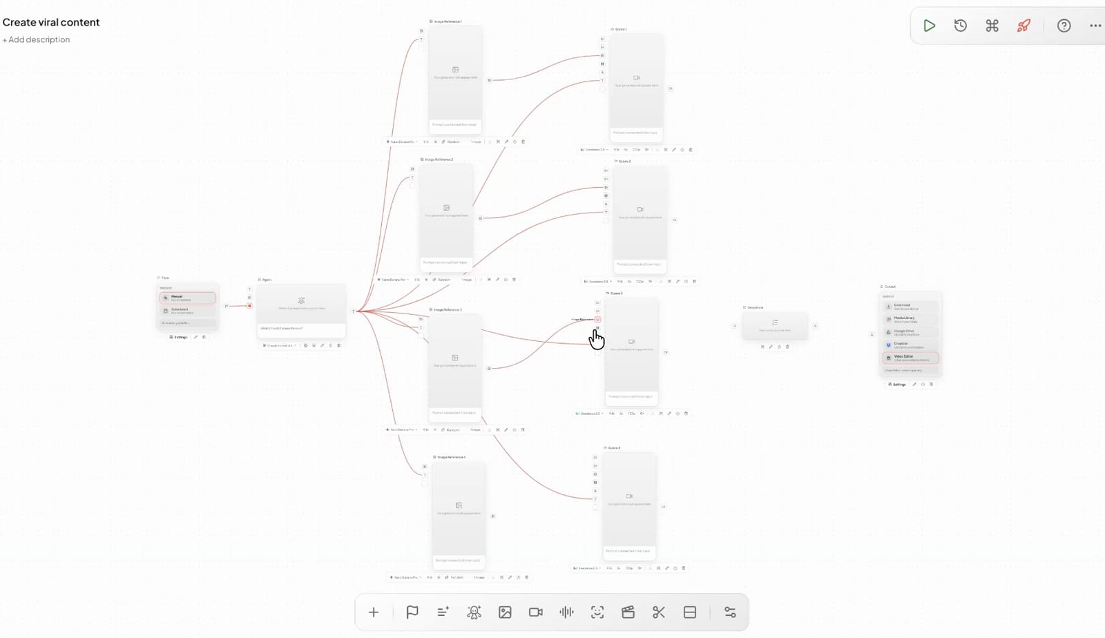 Blocks being connected into a workflow on the 60 Minute Creator canvas