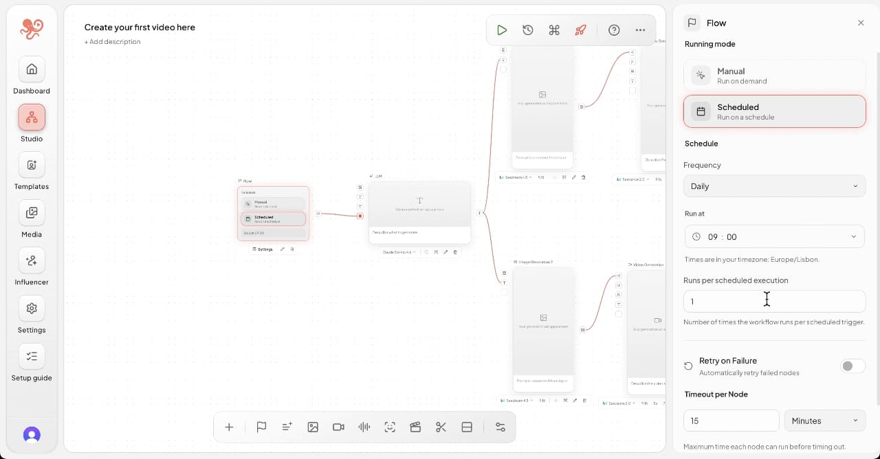 Scheduling a workflow to run automatically in 60 Minute Creator